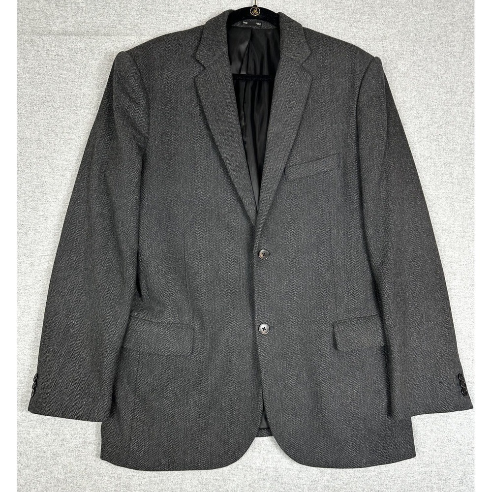 Gap Blazer Mens 44R Gray Herringbone Wool Blend Slim Fit Sport Coat Jacket